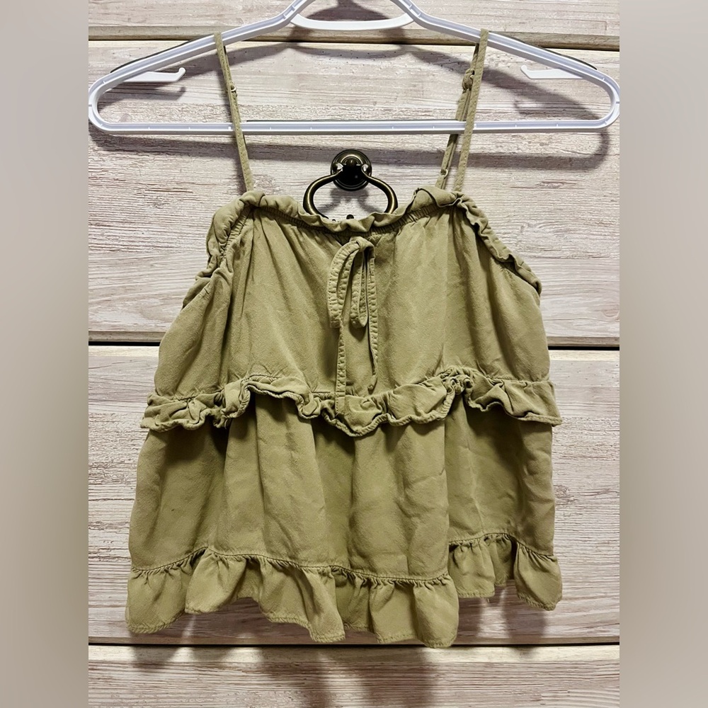 Paper Crane Green Ruffled Tank Top - Size S